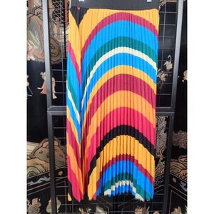 Sadie & Love Pleated Rainbow Midi Skirt | M | Elastic Waist | Striped Boho Pride